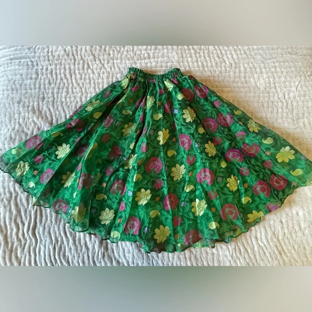 Girls Green Gold Lotus Fairy Princess Full Spin Skirt Costume Dance Tea Party